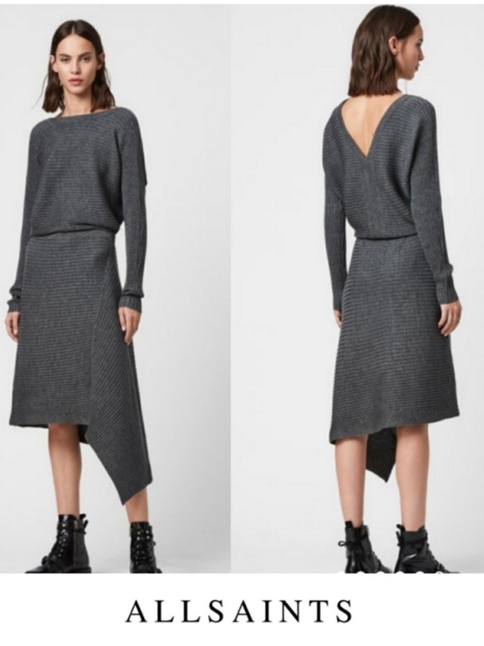 All saints knit metallic asymmetrical dress